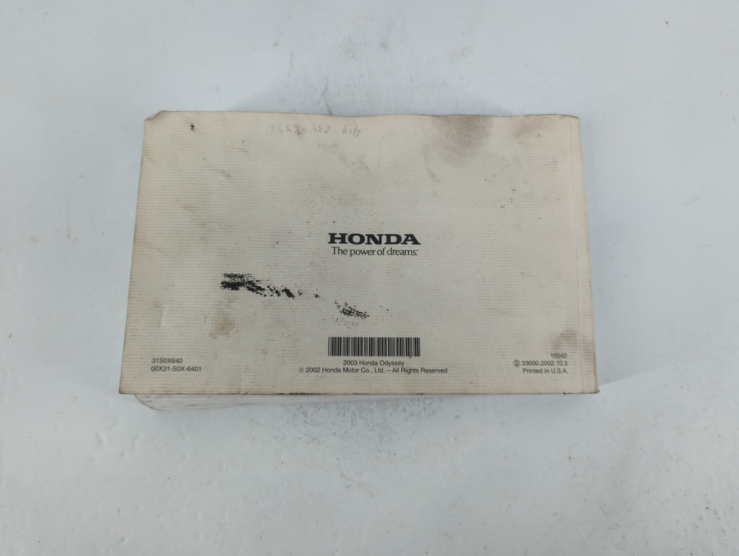 2003 Honda Odyssey Owners Manual Book Guide P/N:00X31-S0X-6401 OEM Used Auto Parts - Oemusedautoparts1.com
