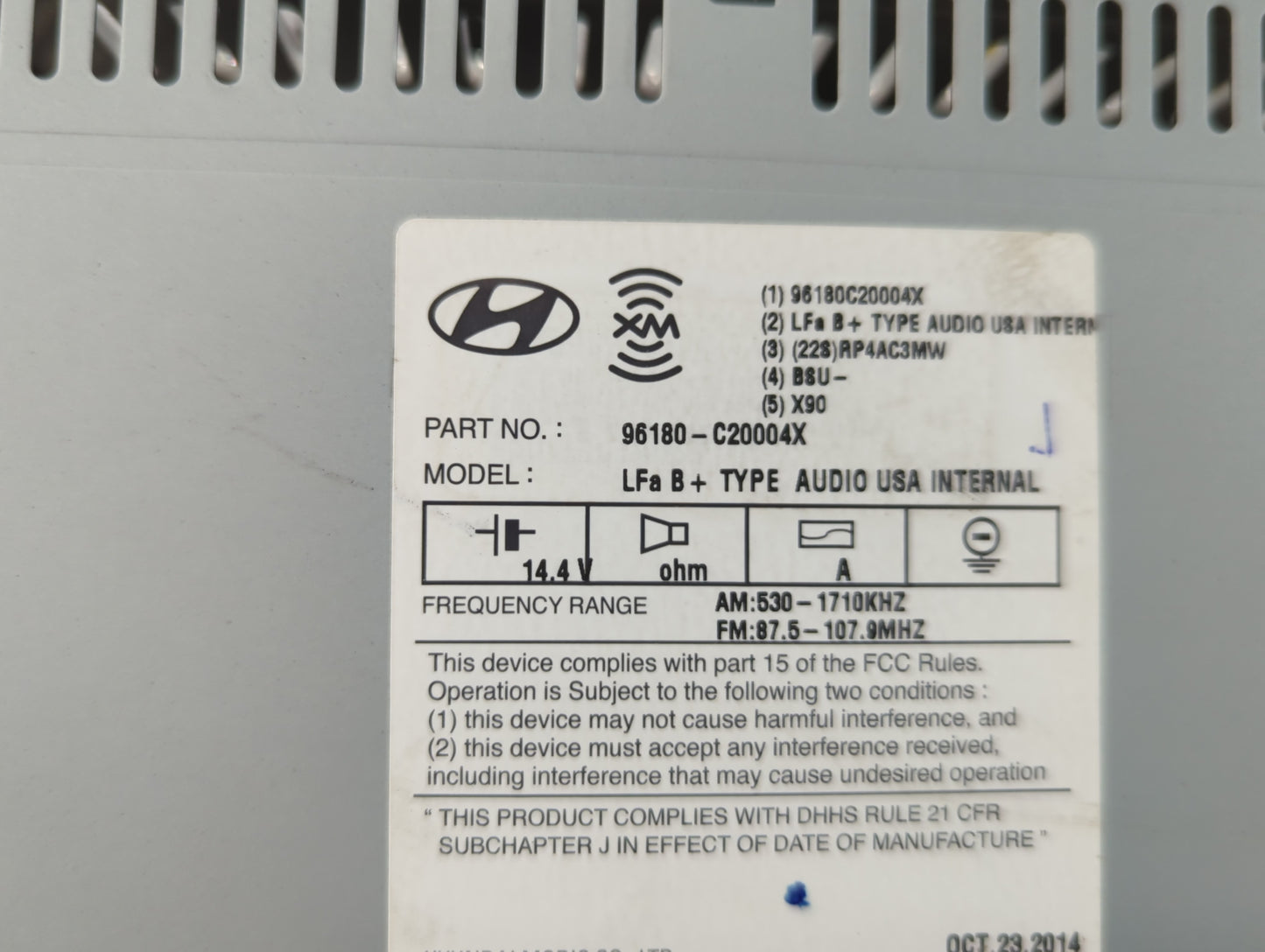 2015-2017 Hyundai Sonata Radio AM FM Cd Player Receiver Replacement P/N:96180-C20004X Fits Fits 2015 2016 2017 OEM Used Auto Parts - Oemusedautoparts1.com