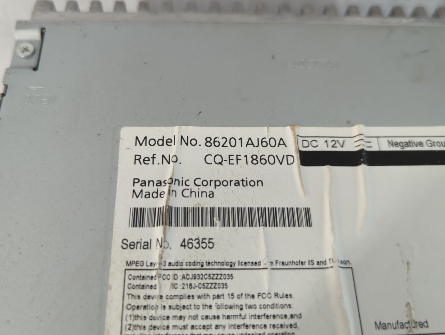 2010-2012 Subaru Legacy Radio AM FM Cd Player Receiver Replacement P/N:86201AJ60A Fits Fits 2010 2011 2012 OEM Used Auto Parts - Oemusedautoparts1.com