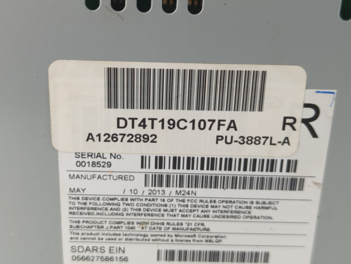 2013 Ford Edge Radio AM FM Cd Player Receiver Replacement P/N:DT4T-19C107-FA Fits OEM Used Auto Parts - Oemusedautoparts1.com