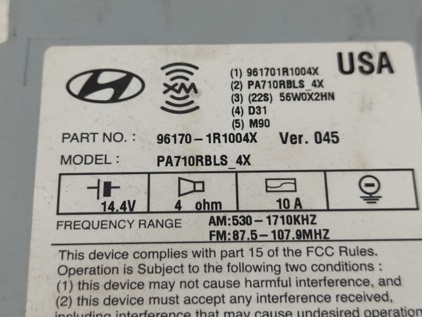 2012-2014 Hyundai Accent Radio AM FM Cd Player Receiver Replacement P/N:96170-1R1004X Fits Fits 2012 2013 2014 OEM Used Auto Parts - Oemusedautoparts1.com