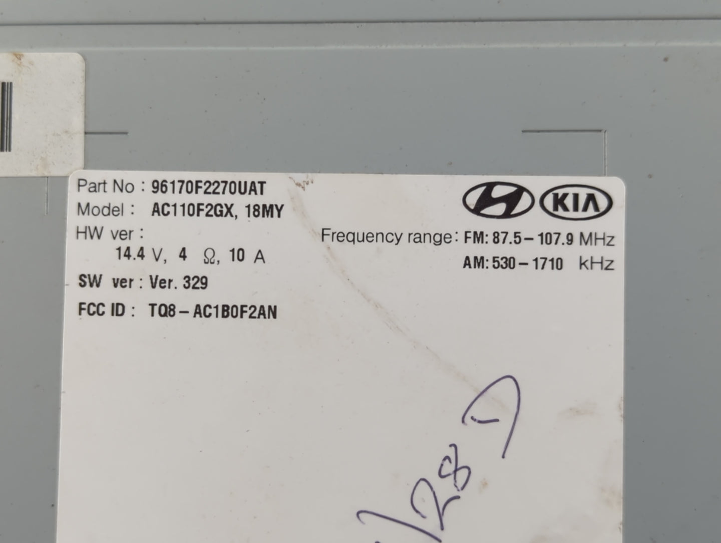 2017-2018 Hyundai Elantra Radio AM FM Cd Player Receiver Replacement P/N:96170-F2270UAT Fits Fits 2017 2018 OEM Used Auto Parts - Oemusedautoparts1.com