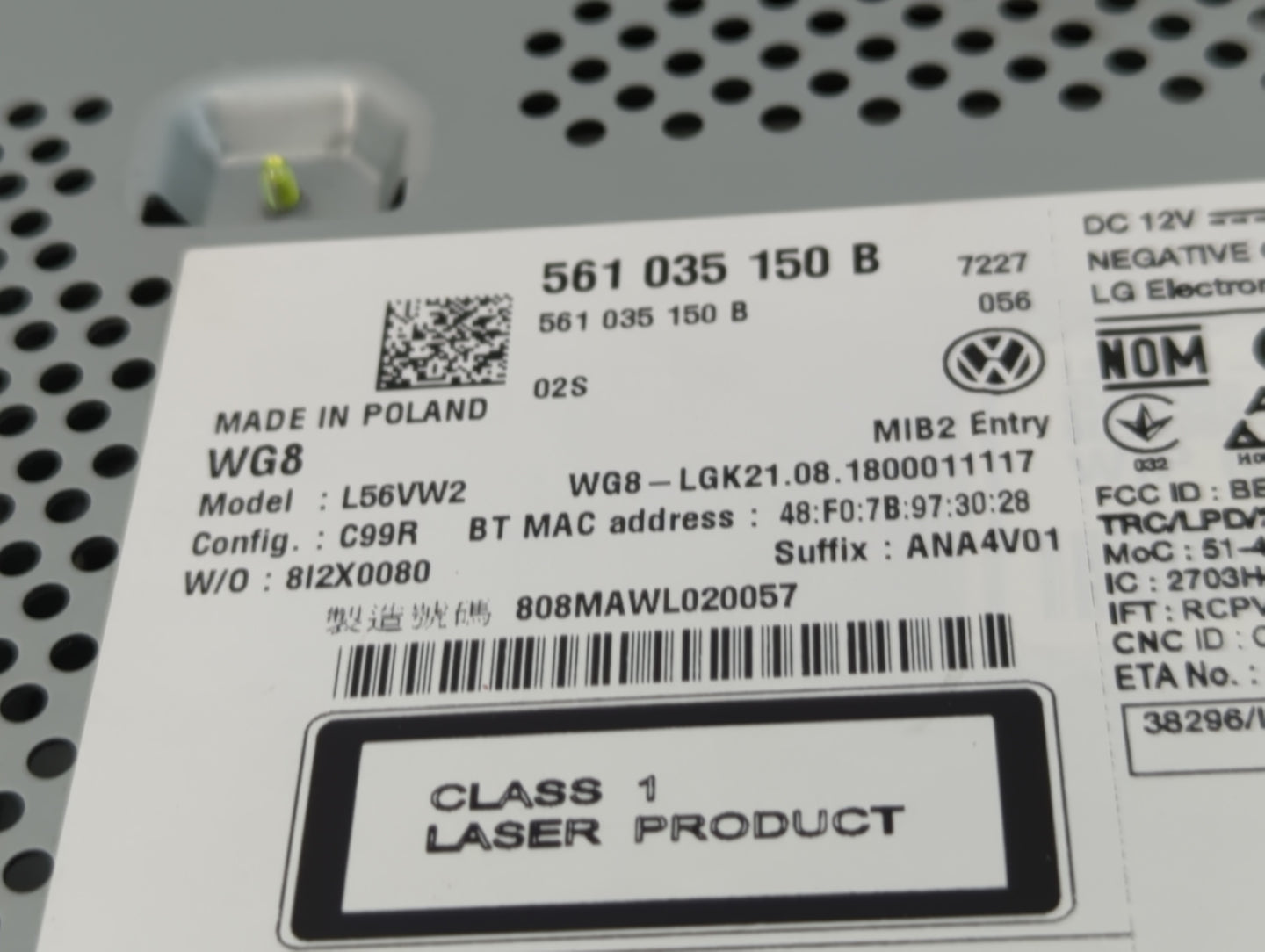 2018-2019 Volkswagen Beetle Radio AM FM Cd Player Receiver Replacement P/N:561 035 150 B Fits Fits 2018 2019 OEM Used Auto Parts - Oemusedautoparts1.com