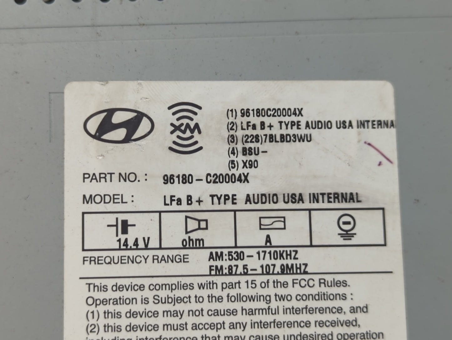 2015-2017 Hyundai Sonata Radio AM FM Cd Player Receiver Replacement P/N:96180-C20004X Fits Fits 2015 2016 2017 OEM Used Auto Parts - Oemusedautoparts1.com