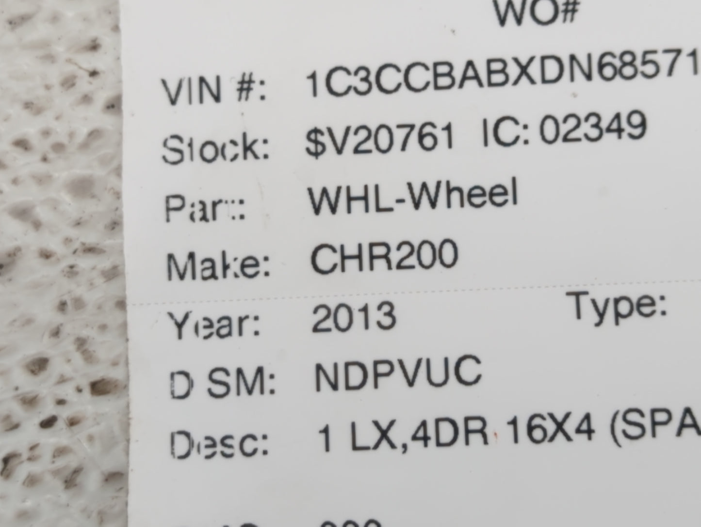 2011-2014 Chrysler 200 Spare Donut Tire Wheel Rim Oem
