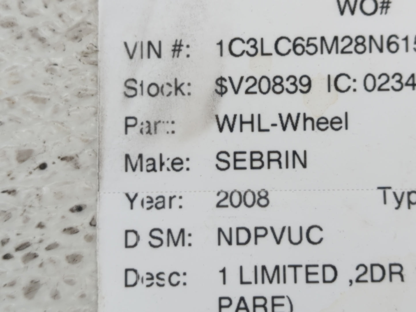 2007-2010 Chrysler Sebring Spare Donut Tire Wheel Rim Oem