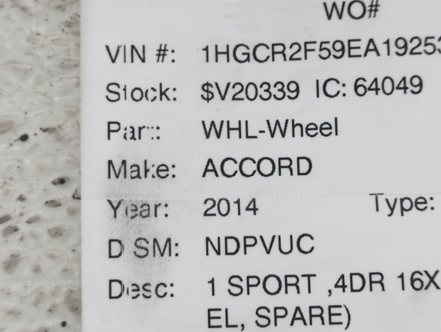 2013-2022 Honda Accord Spare Donut Tire Wheel Rim Oem