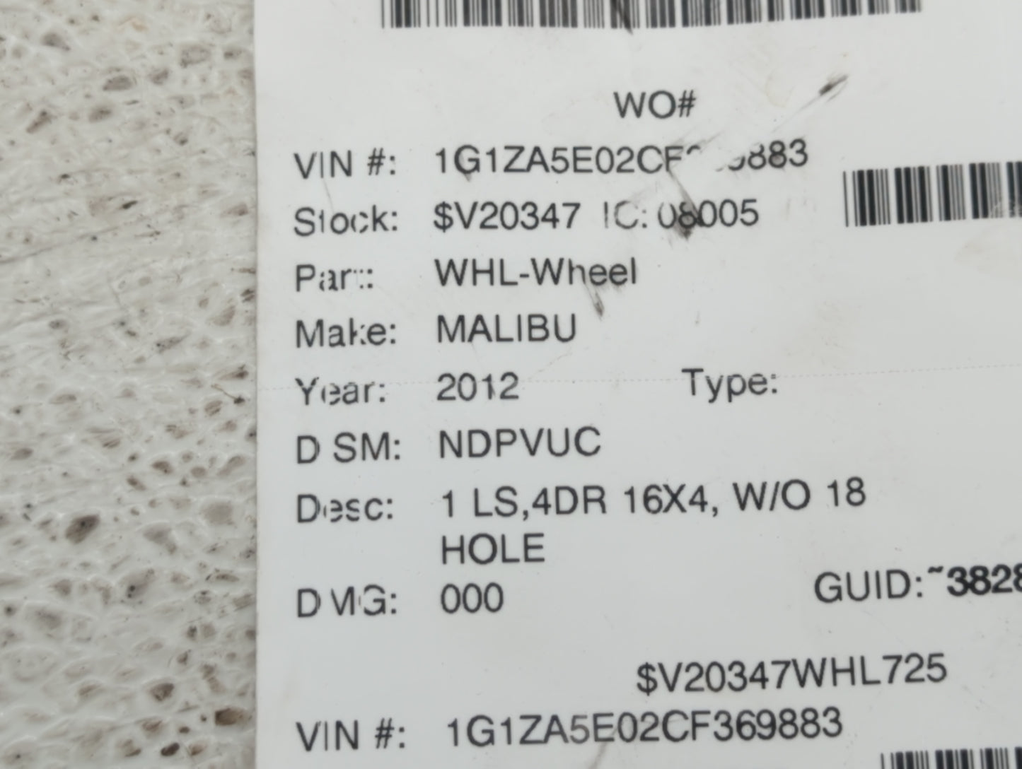 2012-2012 Chevrolet Malibu Spare Donut Tire Wheel Rim Oem