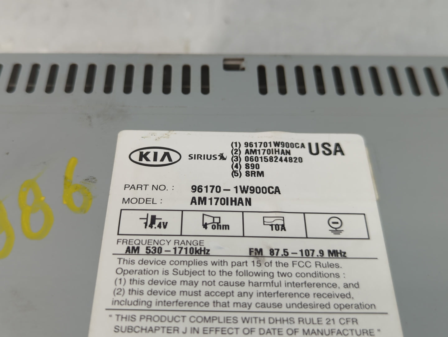 2012-2015 Kia Rio Radio AM FM Cd Player Receiver Replacement P/N:96170-1W900CA Fits Fits 2012 2013 2014 2015 OEM Used Auto Parts - Oemusedautoparts1.com