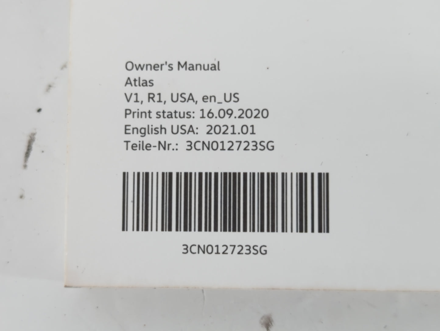 2021 Volkswagen Atlas Owners Manual Book Guide P/N:3CN012723SG OEM Used Auto Parts