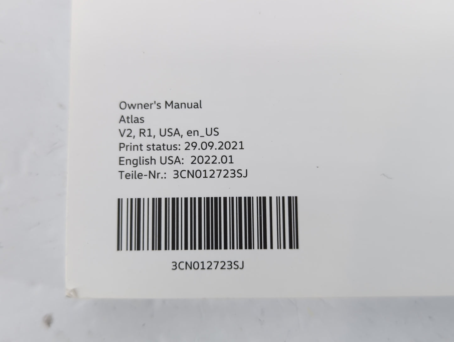 2022 Volkswagen Atlas Owners Manual Book Guide P/N:3CN012723SJ OEM Used Auto Parts