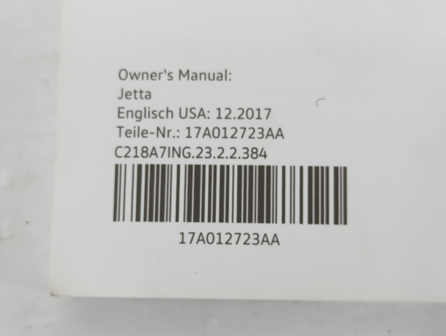 2019 Volkswagen Jetta Owners Manual Book Guide P/N:17A012723AA OEM Used Auto Parts
