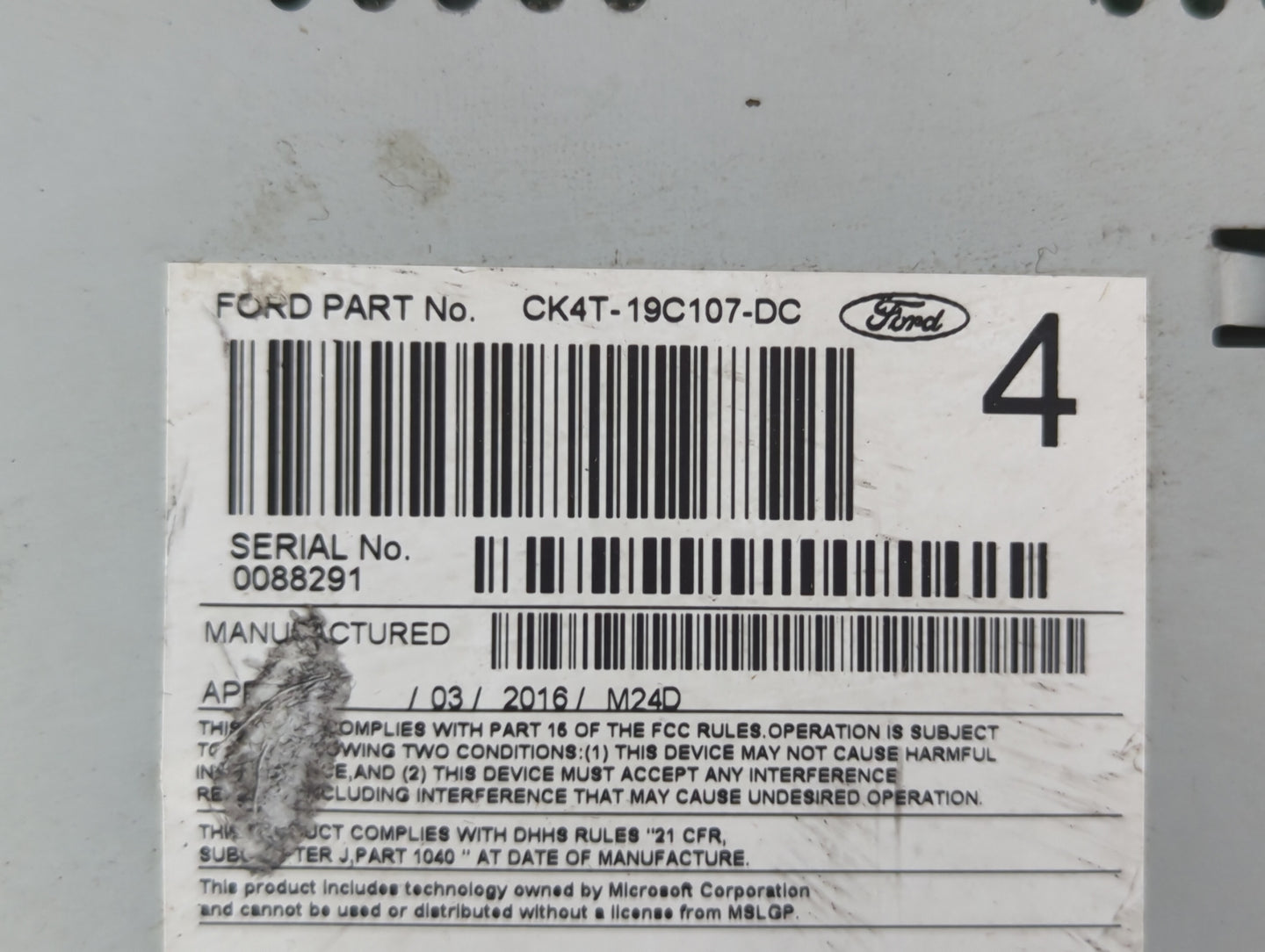 2016 Ford Transit-350 Radio AM FM Cd Player Receiver Replacement P/N:CK4T-19C107-DC Fits OEM Used Auto Parts - Oemusedautoparts1.com