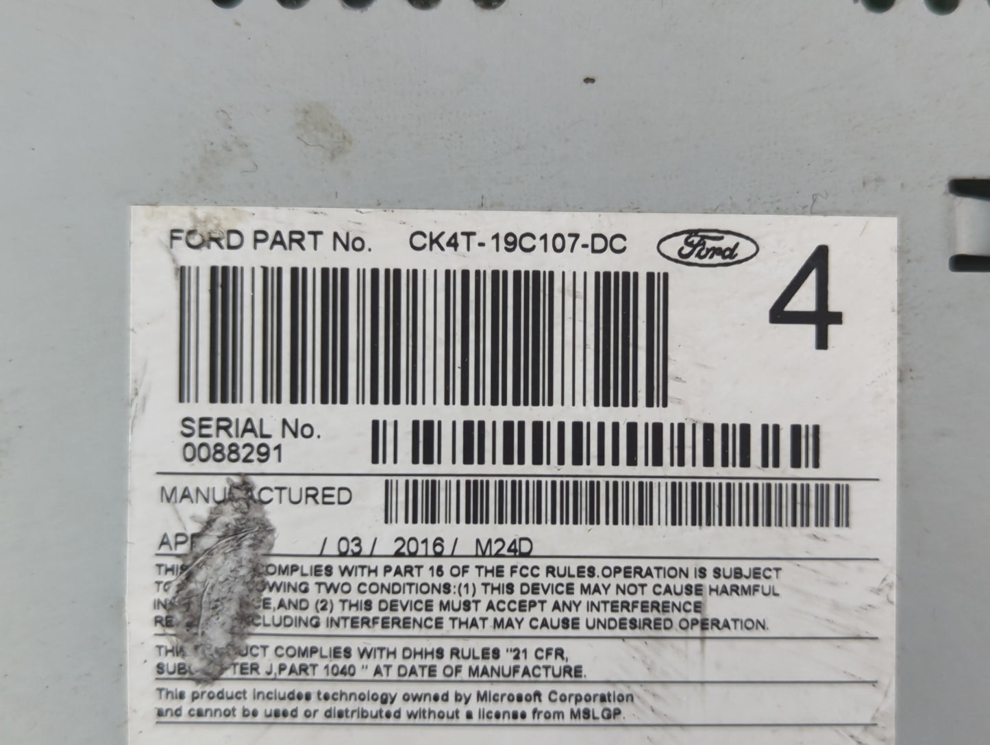 2016 Ford Transit-350 Radio AM FM Cd Player Receiver Replacement P/N:CK4T-19C107-DC Fits OEM Used Auto Parts - Oemusedautoparts1.com