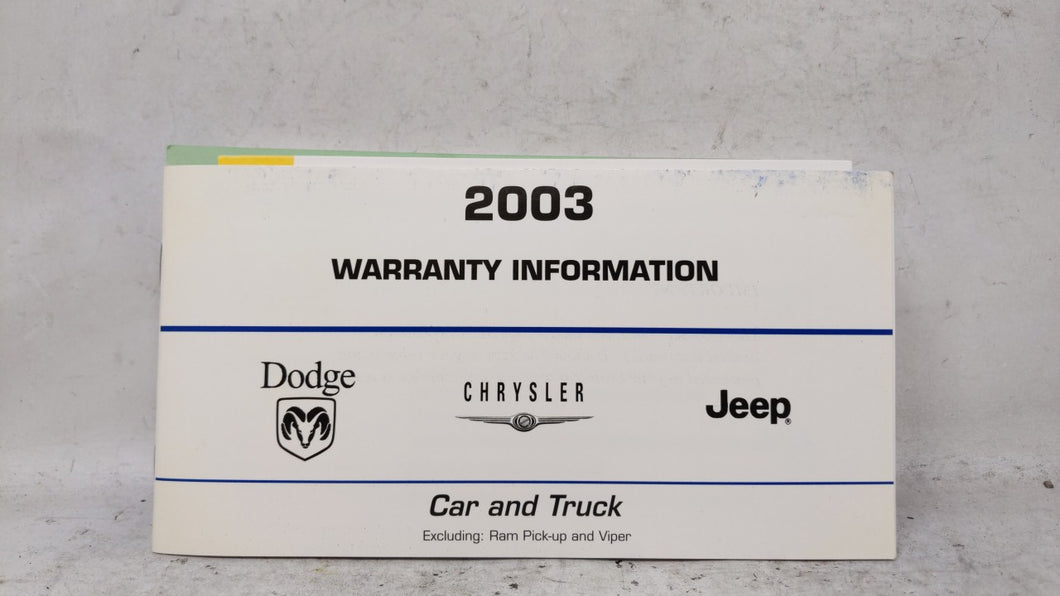 2003 Chrysler Town & Country Owners Manual Book Guide OEM Used Auto Parts - Oemusedautoparts1.com