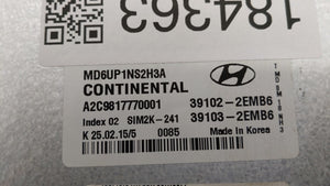 2014-2016 Hyundai Elantra PCM Engine Computer ECU ECM PCU OEM P/N:39102-2EMB6 39103-2EMB6 Fits 2014 2015 2016 OEM Used Auto Parts - Oemusedautoparts1.com