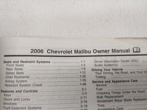 2006 Chevrolet Malibu Owners Manual Book Guide OEM Used Auto Parts - Oemusedautoparts1.com