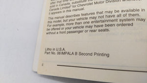 2006 Chevrolet Impala Owners Manual Book Guide OEM Used Auto Parts - Oemusedautoparts1.com