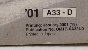 2001 Nissan Maxima Owners Manual Book Guide P/N:OM1E-0A33U0 OEM Used Auto Parts - Oemusedautoparts1.com