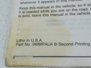 2006 Chevrolet Impala Owners Manual Book Guide OEM Used Auto Parts