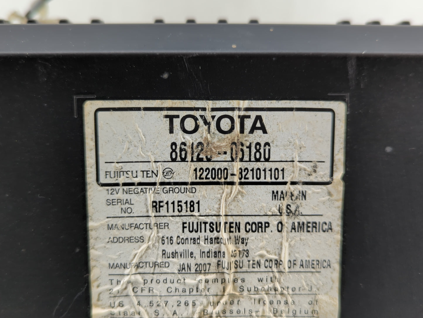 2007-2009 Toyota Camry Radio AM FM Cd Player Receiver Replacement P/N:86120-06180 Fits 2007 2008 2009 OEM Used Auto Parts - Oemusedautoparts1.com