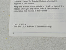 2006 Pontiac Torrent Owners Manual Book Guide OEM Used Auto Parts