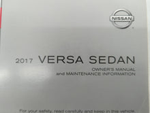 2017 Nissan Versa Owners Manual Book Guide OEM Used Auto Parts