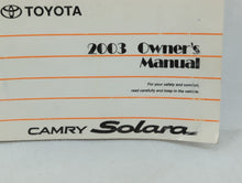 2003 Toyota Solara Owners Manual Book Guide OEM Used Auto Parts