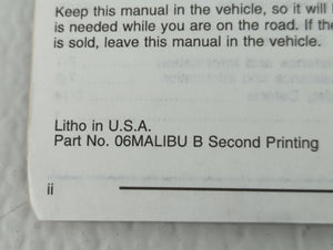 2006 Chevrolet Malibu Owners Manual Book Guide OEM Used Auto Parts