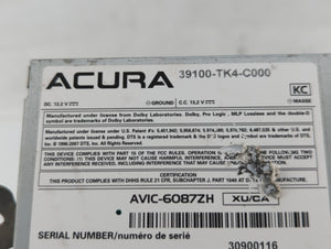 2009 Acura Tl Radio AM FM Cd Player Receiver Replacement P/N:39100-TK4-C000 39100-TK4-A100 Fits OEM Used Auto Parts