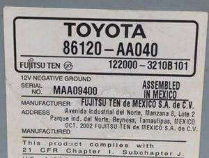 2002-2004 Toyota Camry Radio AM FM Cd Player Receiver Replacement P/N:86120-AA040 Fits 2002 2003 2004 OEM Used Auto Parts