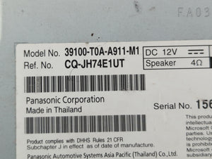 2015-2016 Honda Cr-V Radio AM FM Cd Player Receiver Replacement P/N:39100-T0A-A911-M1 Fits 2015 2016 OEM Used Auto Parts