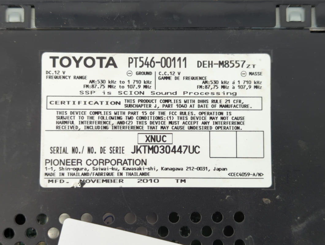 2008-2012 Scion Xb Radio AM FM Cd Player Receiver Replacement P/N:PT546-00111 Fits 2008 2009 2010 2011 2012 OEM Used Auto Parts