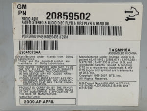 2010-2011 Chevrolet Equinox Radio AM FM Cd Player Receiver Replacement P/N:20859502 Fits 2010 2011 2012 OEM Used Auto Parts