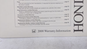 2000 Honda Accord Owners Manual Book Guide OEM Used Auto Parts - Oemusedautoparts1.com